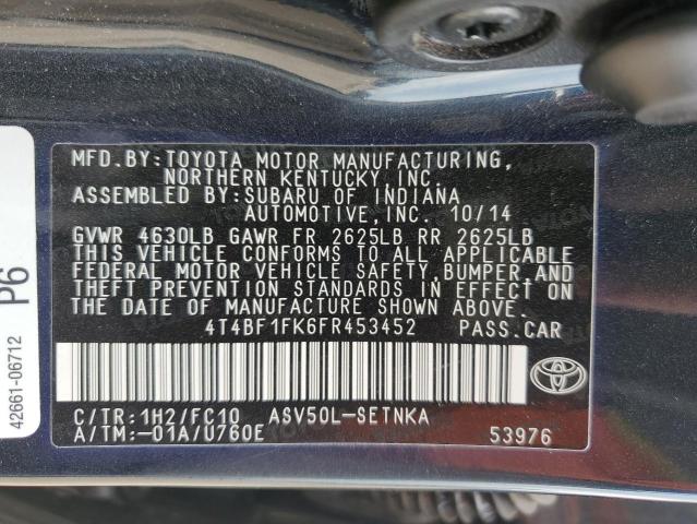 4T4BF1FK6FR453452 - 2015 TOYOTA CAMRY LE BLACK photo 12