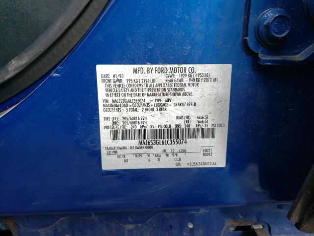 MAJ6S3GL6LC355074 - 2020 FORD ECOSPORT SE BLUE photo 14