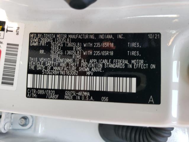 5TDGZRBH1NS163062 - 2022 TOYOTA HIGHLANDER XLE Ağ foto 14