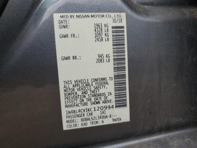 1N4BL4CV3KC120994 - 2019 NISSAN ALTIMA SR SILVER photo 12