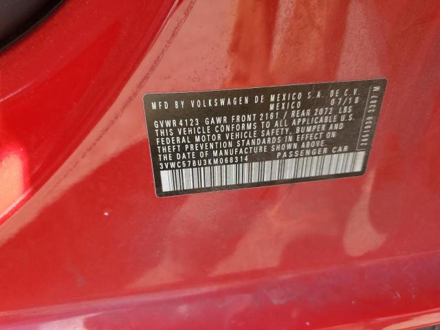 3VWC57BU3KM068314 - 2019 VOLKSWAGEN JETTA S Rot Foto 12