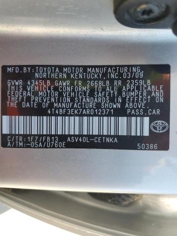 4T4BF3EK7AR012371 - 2010 TOYOTA CAMRY BASE ვერცხლისფერი ფოტო 12