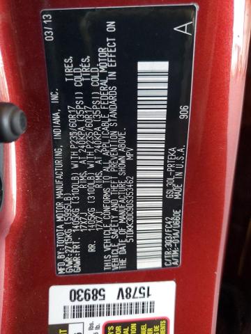 5TDKK3DC9DS353462 - 2013 TOYOTA SIENNA LE 勃艮第红 照片 13