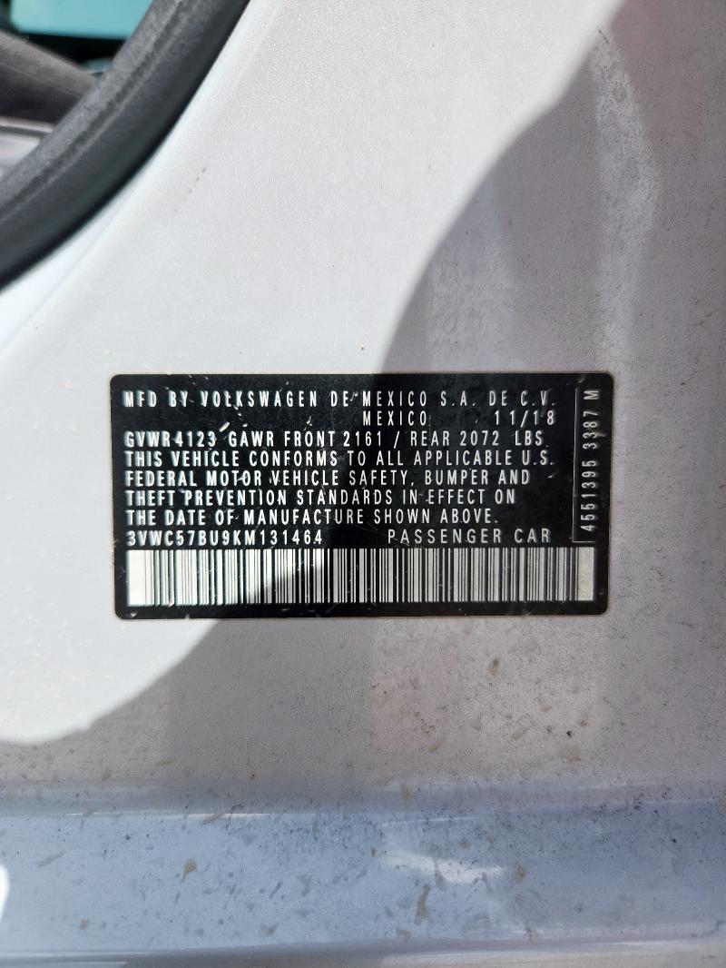 3VWC57BU9KM131464 - 2019 VOLKSWAGEN JETTA S WHITE photo 12