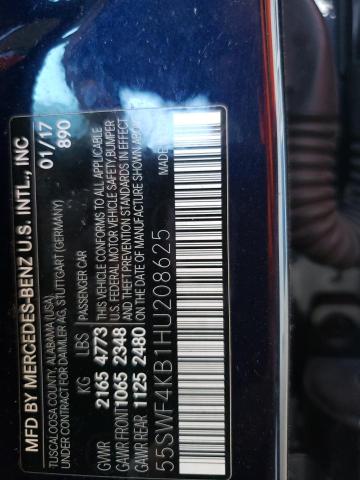 55SWF4KB1HU208625 - 2017 MERCEDES-BENZ C 300 4MATIC BLUE photo 12