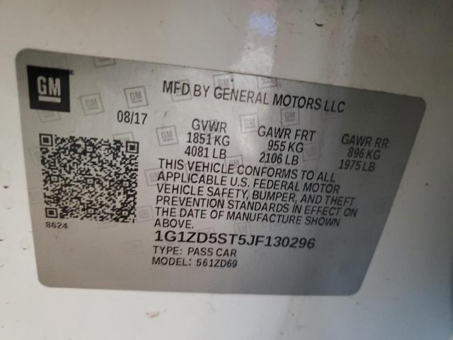 1G1ZD5ST5JF130296 - 2018 CHEVROLET MALIBU LT WHITE photo 12