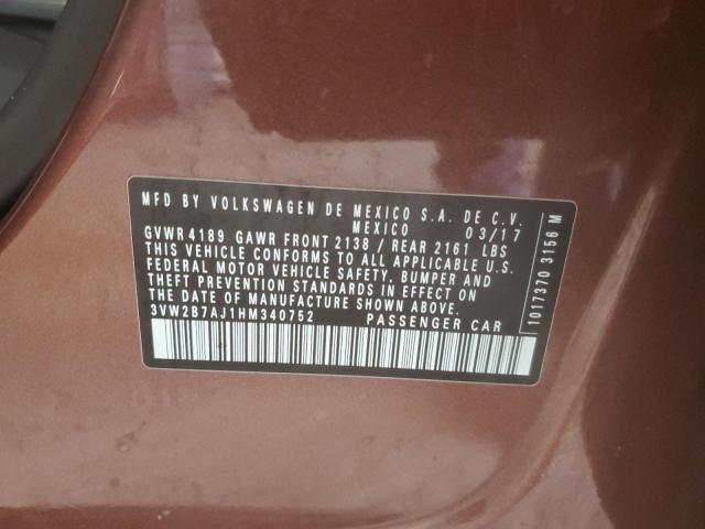 3VW2B7AJ1HM340752 - 2017 VOLKSWAGEN JETTA S BROWN photo 12