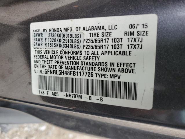 5FNRL5H48FB117726 - 2015 HONDA ODYSSEY EX GRAY photo 13