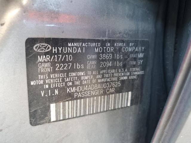 KMHDU4AD8AU037625 - 2010 HYUNDAI ELANTRA BLUE GRAY photo 12