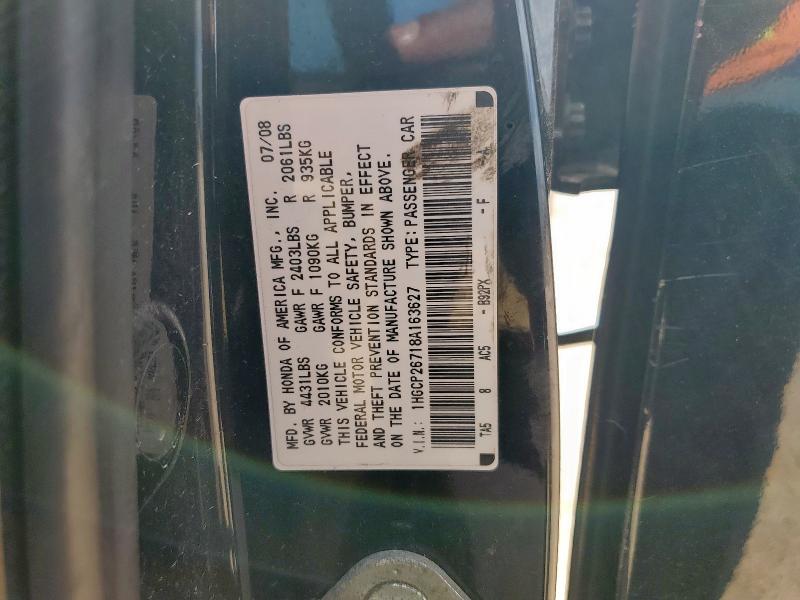 1HGCP26718A163627 - 2008 HONDA ACCORD EX BLACK photo 12