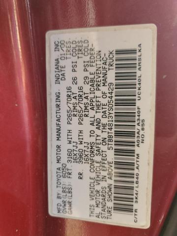 5TBBT4813YS054429 - 2000 TOYOTA TUNDRA ACCESS CAB LIMITED RED photo 12