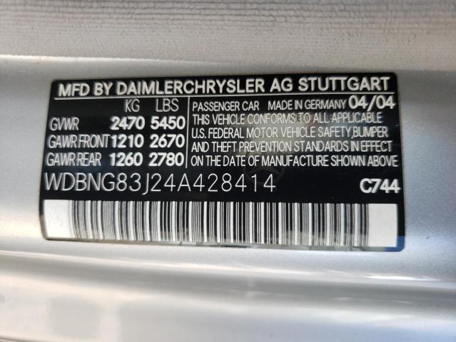 WDBNG83J24A428414 - 2004 MERCEDES-BENZ S 430 4MATIC SILVER photo 12