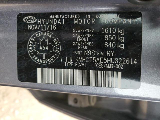 KMHCT5AE5HU322614 - 2017 HYUNDAI ACCENT SE GRAY photo 12