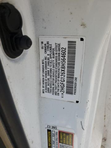 2HGFG126X8H564602 - 2008 HONDA CIVIC LX WHITE photo 13