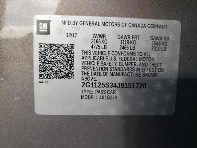 2G1125S34J9151720 - 2018 CHEVROLET IMPALA PREMIER GRAY photo 12