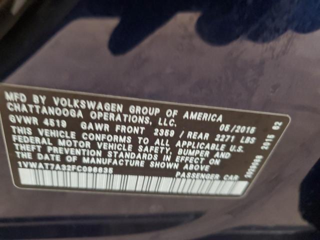 1VWAT7A32FC096635 - 2015 VOLKSWAGEN PASSAT S BLUE photo 12