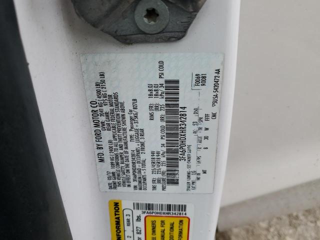 3FA6P0HDXHR342814 - 2017 FORD FUSION SE WHITE photo 12