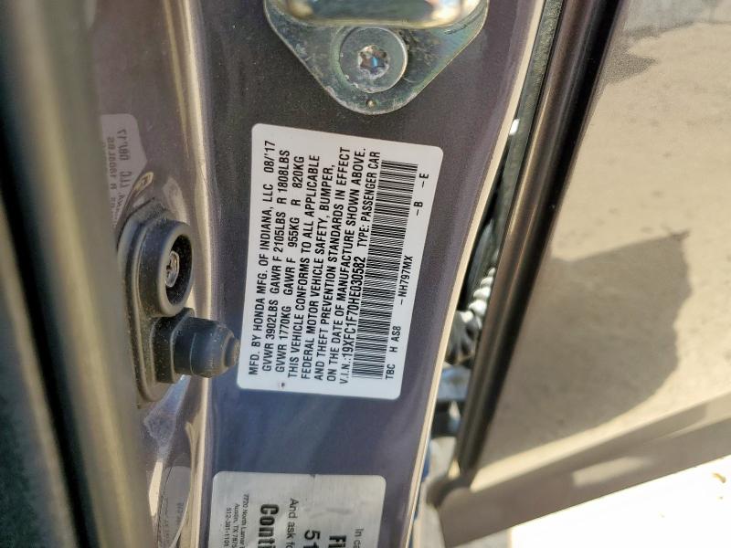 19XFC1F70HE030582 - 2017 HONDA CIVIC EXL CHARCOAL photo 12