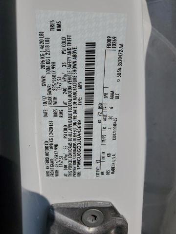 1FMCU0GD3JUA43649 - 2018 FORD ESCAPE SE 白色 照片 12