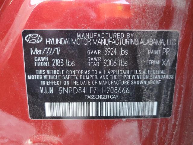 5NPD84LF7HH208666 - 2017 HYUNDAI ELANTRA SE RED photo 12