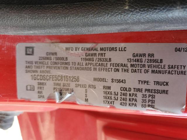 1GCDSCFE5C8151258 - 2012 CHEVROLET COLORADO LT RED photo 12