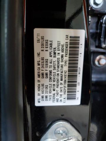 1HGCP2F79BA149742 - 2011 HONDA ACCORD EX BLACK photo 12