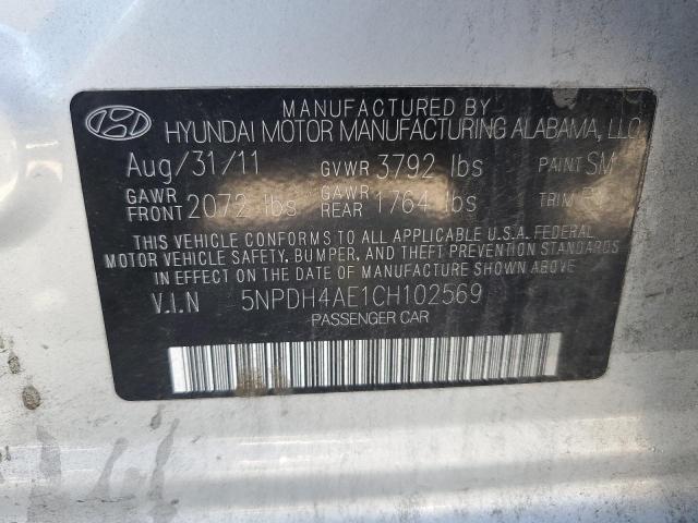 5NPDH4AE1CH102569 - 2012 HYUNDAI ELANTRA GLS SILVER photo 12