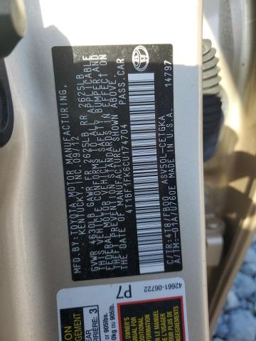 4T1BF1FK6CU174704 - 2012 TOYOTA CAMRY BASE GOLD photo 12