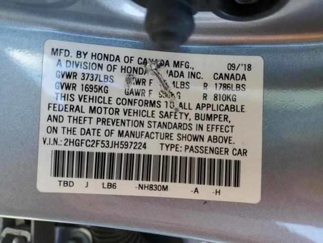 2HGFC2F53JH597224 - 2018 HONDA CIVIC LX Gümüş foto 12
