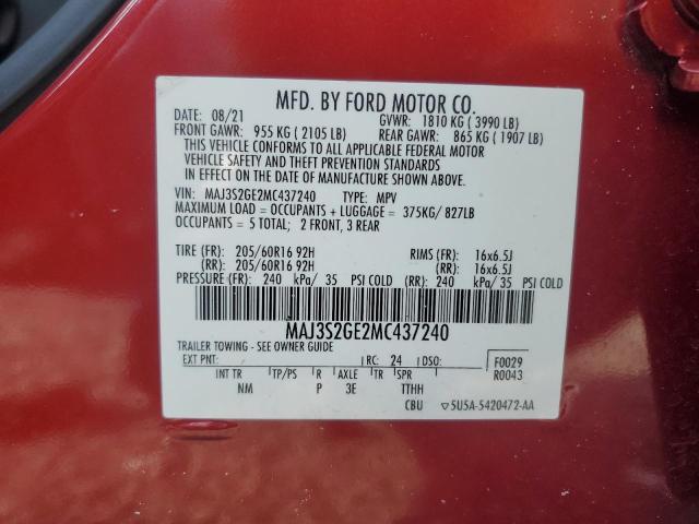 MAJ3S2GE2MC437240 - 2021 FORD ECOSPORT SE Burdeos foto 12