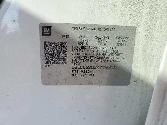 1G1BE5SM2K7115418 - 2019 CHEVROLET CRUZE LT WHITE photo 13