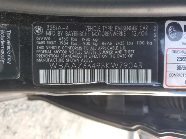 WBAAZ33495KW79043 - 2005 BMW 325 IS SULEV BLACK photo 12