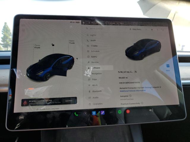 5YJ3E1EA6NF115510 - 2022 TESLA MODEL 3 BLUE photo 9