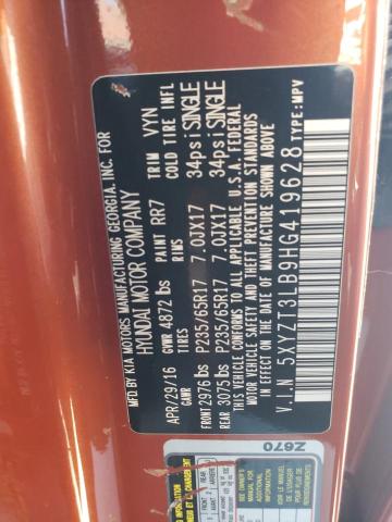 5XYZT3LB9HG419628 - 2017 HYUNDAI SANTA FE SPORT ნარინჯისფერი ფოტო 12