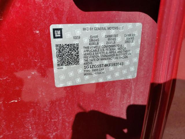 1G1ZG5ST4KF193043 - 2019 CHEVROLET MALIBU RS 红色 照片 12