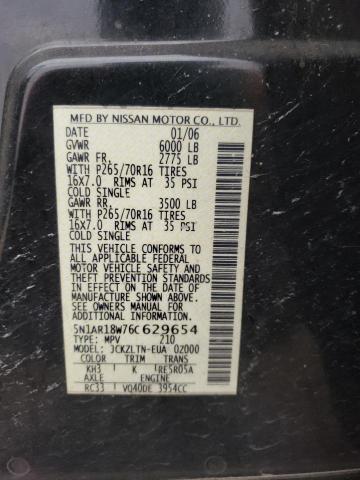 5N1AR18W76C629654 - 2006 NISSAN PATHFINDER LE BLACK photo 13