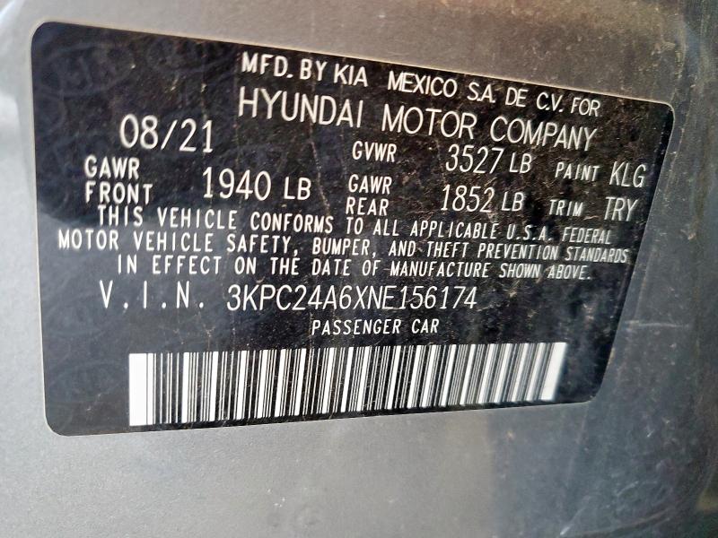 3KPC24A6XNE156174 - 2022 HYUNDAI ACCENT SE 银色 照片 13