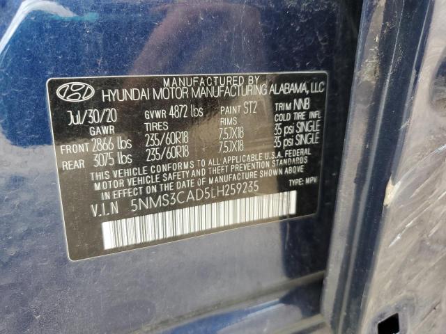 5NMS3CAD5LH259235 - 2020 HYUNDAI SANTA FE SEL Niebieski zdjęcie 13