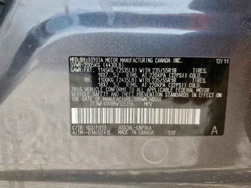 2T3WF4DV8BW105356 - 2011 TOYOTA RAV4 SPORT Boz foto 13