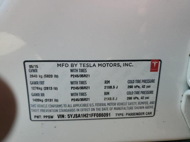 5YJSA1H21FF086091 - 2015 TESLA MODEL S 85D WHITE photo 13