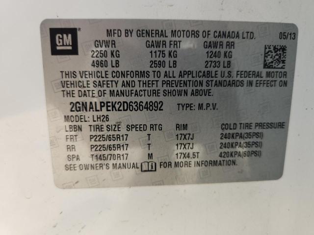 2GNALPEK2D6364892 - 2013 CHEVROLET EQUINOX LT 白色 照片 14