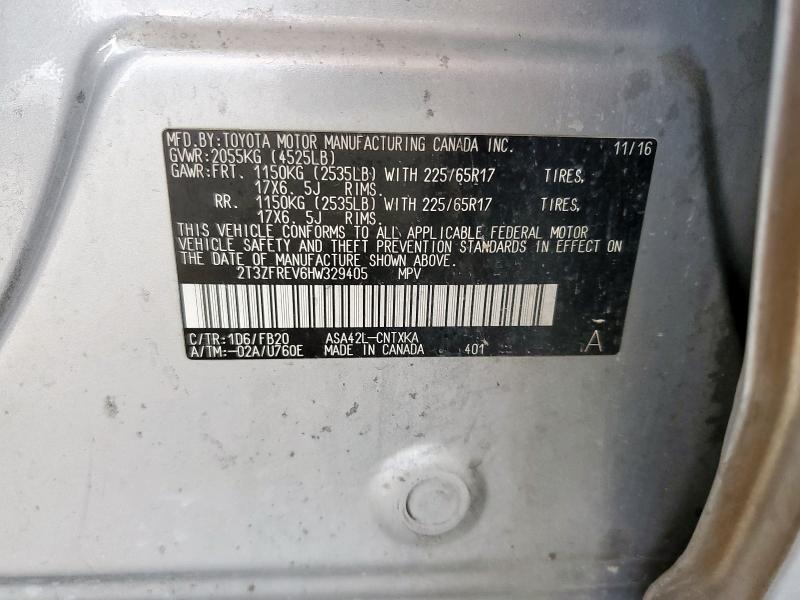 2T3ZFREV6HW329405 - 2017 TOYOTA RAV4 LE 银色 照片 13