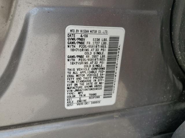 JN8AZ18W79W204530 - 2009 NISSAN MURANO S GRAY photo 13