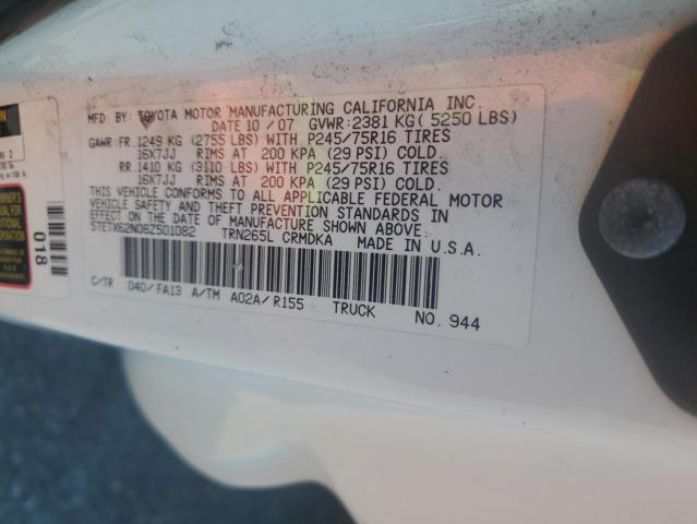 5TETX62N08Z501082 - 2008 TOYOTA TACOMA PRERUNNER ACCESS CAB WHITE photo 12