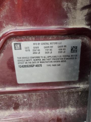 1G4GB5G36GF146976 - 2016 BUICK LACROSSE 栗色 照片 12