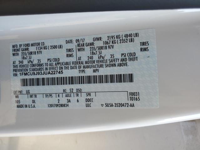 1FMCU9J93JUA22745 - 2018 FORD ESCAPE TITANIUM WHITE photo 13