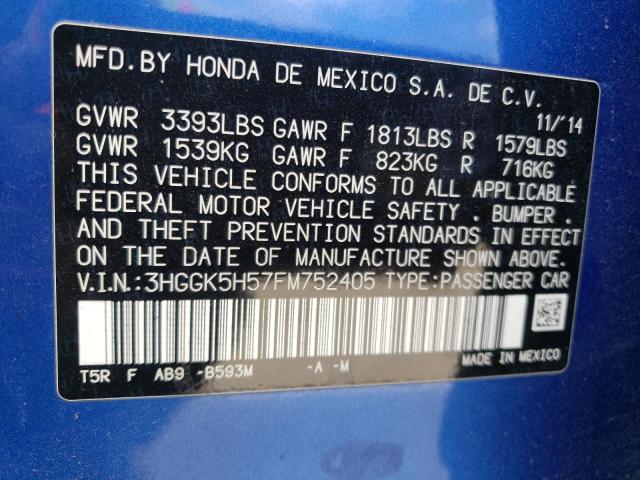 3HGGK5H57FM752405 - 2015 HONDA FIT LX ლურჯი ფოტო 14