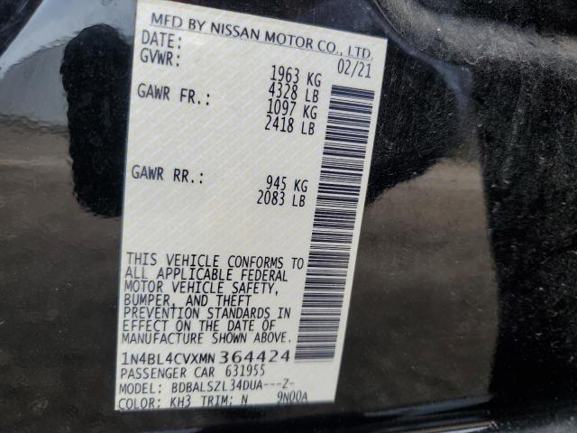 1N4BL4CVXMN364424 - 2021 NISSAN ALTIMA SR BLACK photo 12