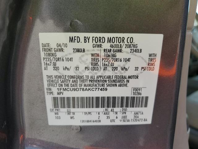 1FMCU9D78AKC77459 - 2010 FORD ESCAPE XLT GRAY photo 13