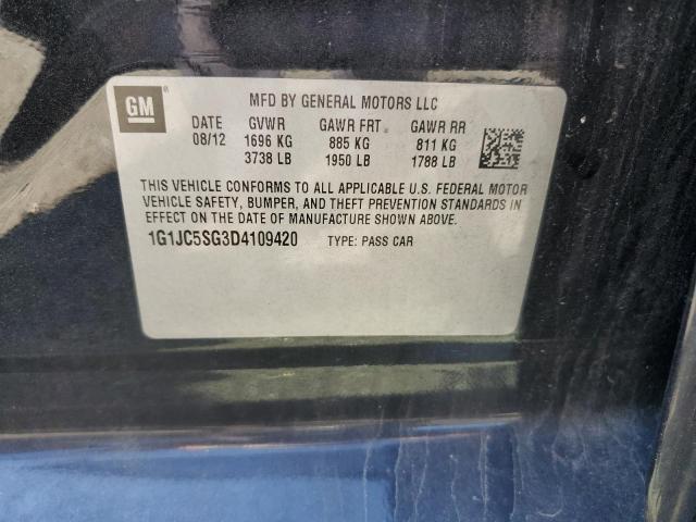 1G1JC5SG3D4109420 - 2013 CHEVROLET SONIC LT BLACK photo 12